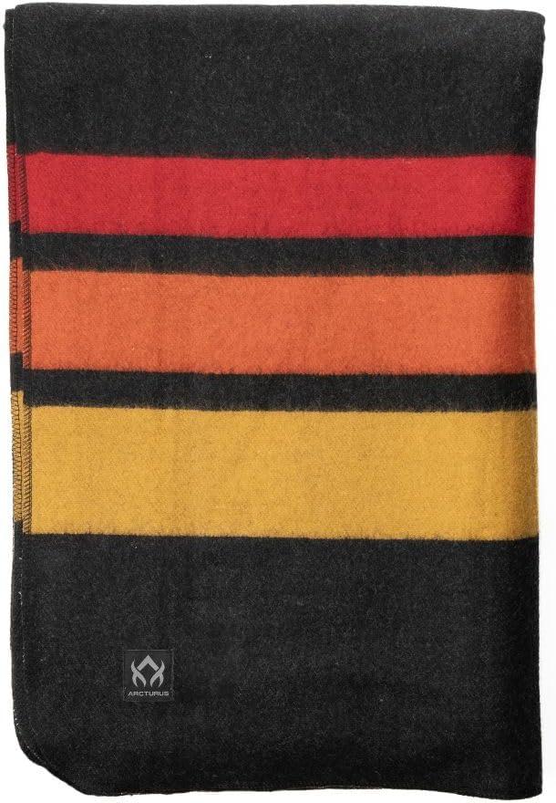 Arcturus Patterned Wool Blankets - 4.5lbs Warm, Heavy, Washable, Large | Great for Camping, Outdoors, Sporting Events, or Survival & Emergency Kits (Sunset Peak)