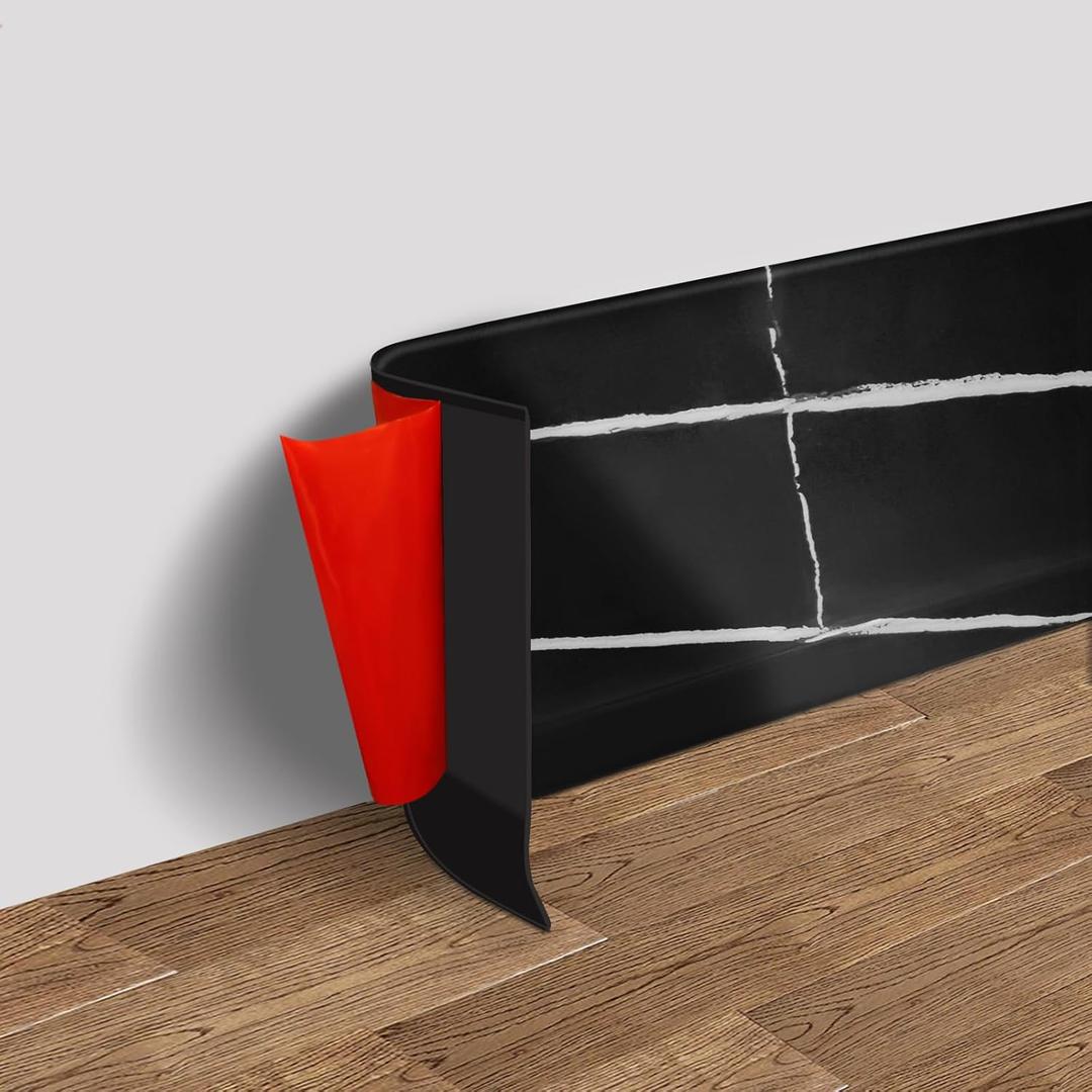 Vinyl Wall Base Baseboard Molding Trim 4" Flexible Self Adhesive Rubber Wall Base Moulding Trim Peel and Stick Design, 4 Inch x 100 Feet, Black Stone Grain