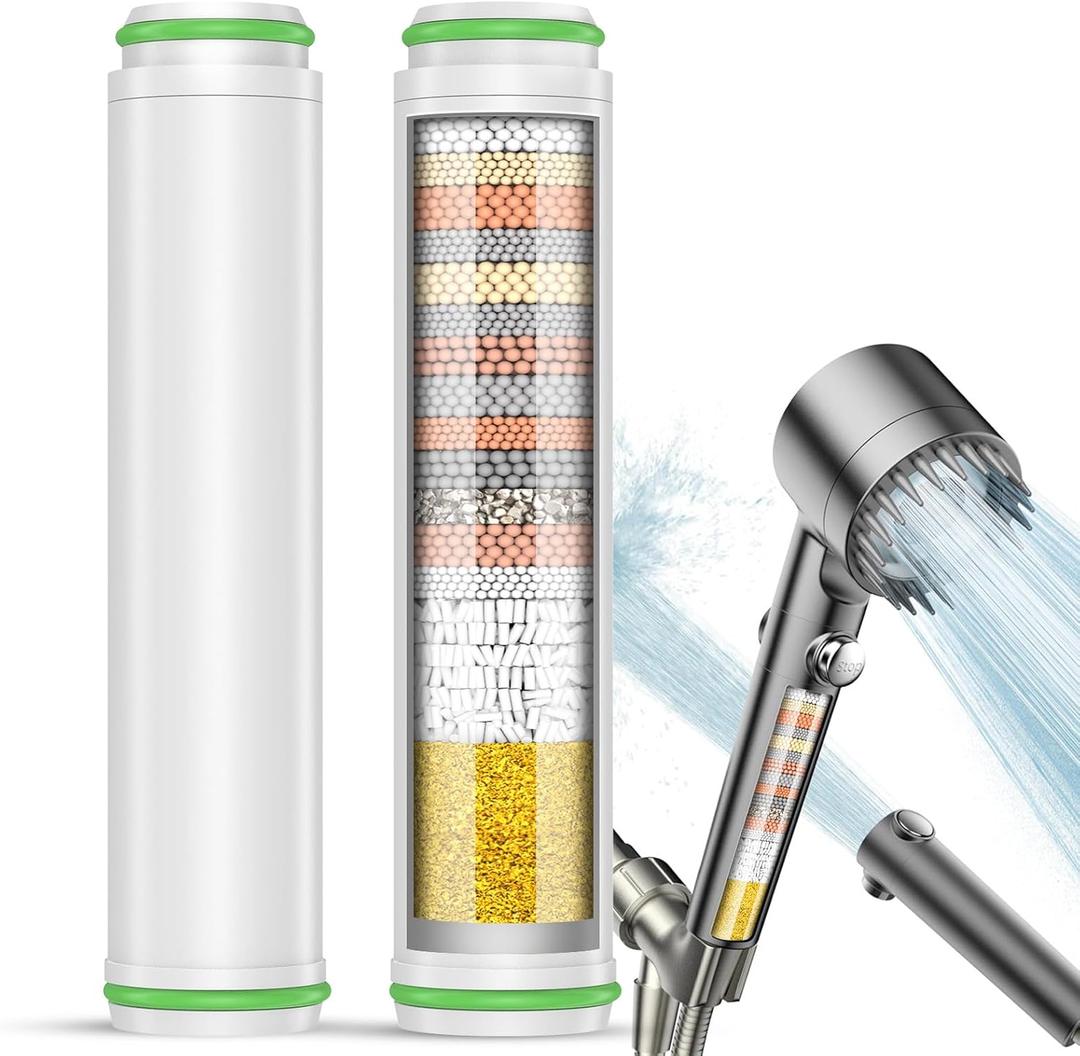 Pweran Shower Filter for Handheld Shower Head, 2 Pack 18 Stage Replacement Filters for Hard Water Remove Chlorine and Harmful Substances (White)