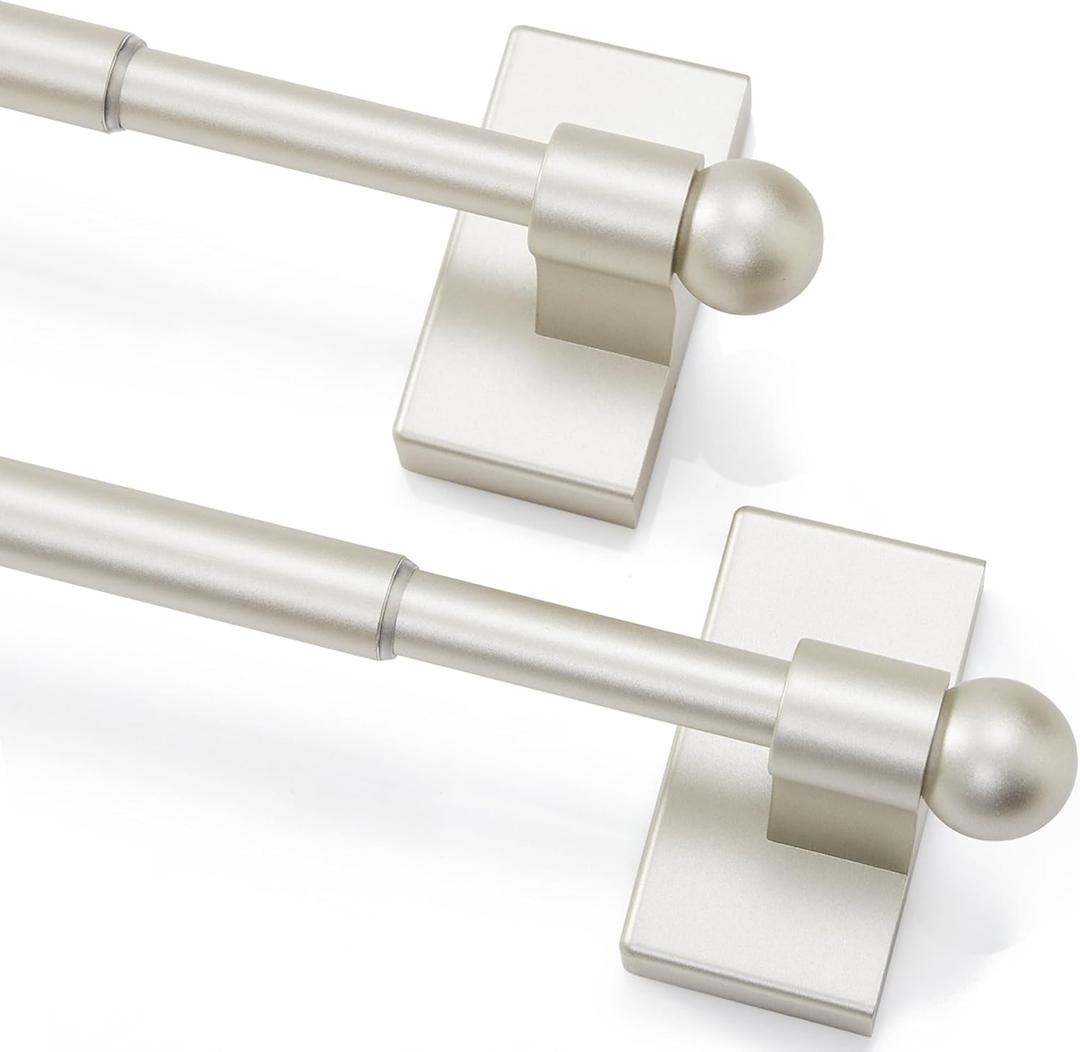 Deconovo Adjustable NoDrill Curtain Rods 2 Pack, 16-28 Inch, Powerful Magnetic Hold for Metal Doors Windows, RentalFriendly Stainless Steel, Easy Install for Apartments, Nursery, Offic (Nickel)