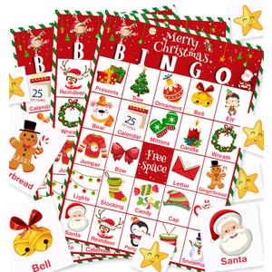 Officygnet Christmas Bingo Game for Kids - 32 Players Christmas Bingo Cards for Family Activities, Large Group, School Classroom, Xmas Party Games Supplies, Christmas Party Favor for Kids Adults