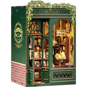 Fsolis Book Nook Kit, DIY Scene Miniature House Kit Tiny House Mini Booknook Craft Bookshelf Decor, 3D Puzzles for Adults, 139 Wooden Pieces, Scale Library Model, Gifts for Book LoversOWL Bookstore