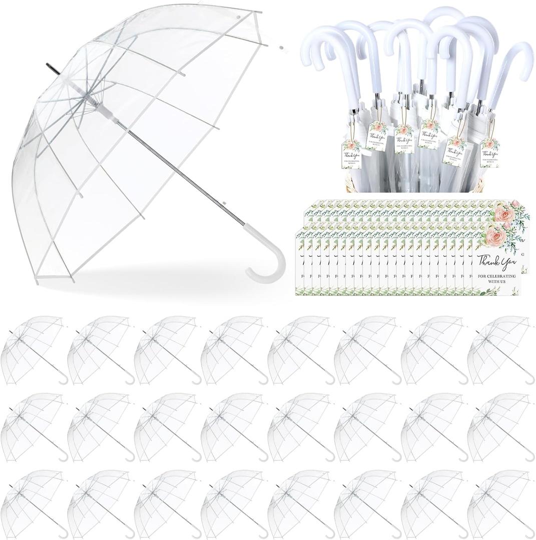 Wedding Favors for Guest Umbrella Gifts Bulk 52 Inch Large Dome Rain Windproof Stick Umbrellas with Thank You Tags and Rope Guest Souvenirs for Wedding Party Bridal Favors (White)