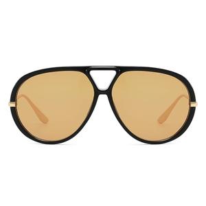 OSAGAMA Trendy Oversized Aviator Sunglasses for Women Men Luxury Vintage Shades Retro Metal Sunglasses Shield (Black/Light Brown)