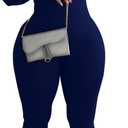YeGine Women Long Sleeve Bodycon Jumpsuit Sexy Rompers One Piece Zip Up jumpsuits (Medium, 9-navy Blue)