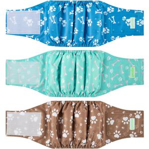 Wegreeco Washable Male Dog Belly Band - Pack of 3 - Washable Male Dog Belly Wrap, Small Doggie Diapers for Doggy Puppy (Bone, X-Small)