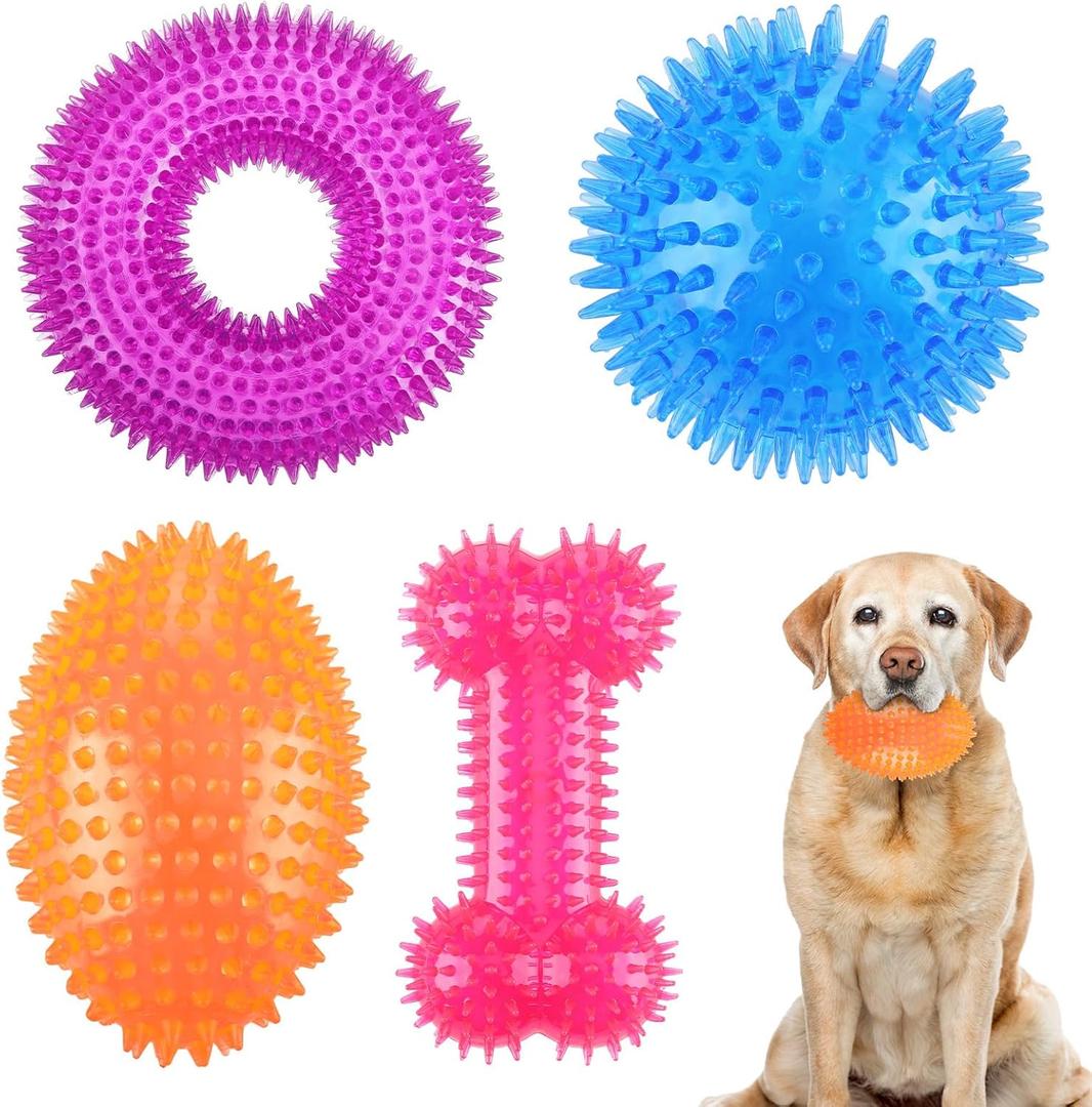4 Pcs Spiky Squeaker Football Dog Toy for Medium Large Dogs Spiky Dog Balls Puppy Chew Toys for Aggressive Chewers Training Fetch(Fresh,Various Sizes)