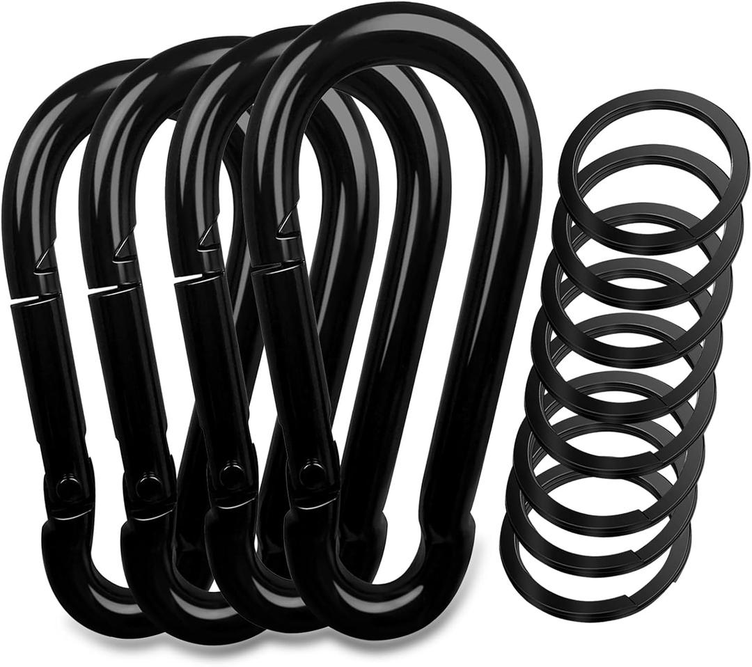 Carabiner Clip, Spring Snap Hook Heavy Duty Key Chain Hook Buckle Carabiner for Keys Swing Set Camping Fishing Traveling Black (2.33in 4 Pcs Black)