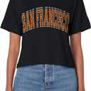 San Francisco Arched Orange Text Women's Crop Top (S, Black)