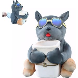 Multifunctional Deluxe Trash Can and Storage Box, Cute Tissue Box, Creative Animal Cartoon Decorative Organizer for Car and Home, Dog, Grey