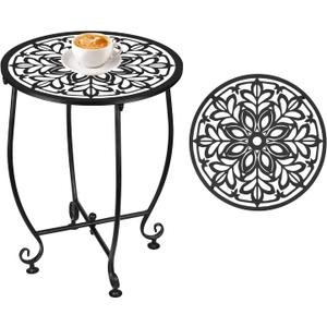 Outdoor Side Table,Outdoor Small Table,Weather Metal Resistant Steel Patio Side Table, Round Outside Table for Porch, Garden,Indoor&Outdoor,Black (Style D)