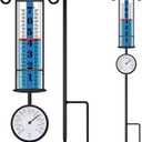 JMBay Rain Gauge Outdoor with Thermometer, Rain Gauges Outdoors Best Rated, Large Font Rain Measure Gauge for Yard, Rain Water Meter with Thickened Plastic Tube and Duralbe Metal Stake for Patio,Lawn