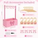 Pink Bow Wooden Baby Shower Crate Closet Charming Storage Basket with 5 Hangers 5 Bow Dividers 4 DIY Bows Easy Assembly Storage Crate Hamper Gifts for Baby Shower Pregnancy