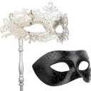 Hoshin Masquerade Mask for Couple, Mardi Gras Deecorations Venetian Masks with Stick for Womens