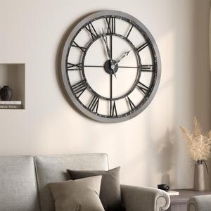 Cuspin 30 Inch Large Wall Clock for Living Room Decor, Modern Wood Decorative Wall Clocks with Solid Wooden Frame, Battery Operated Silent Non-Ticking Clock - Roman Numerals