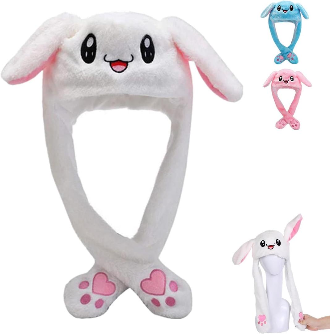 Bunny Hat, Ear Moving Jumping Funny Plush Cap for Cosplay Dress Up Party Holiday, Easter Rabbit Ear Flap Cap