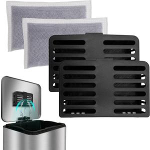 Trash Can Deodorizer Kit Stick-On Activated Carbon Odor Eliminator for Large Trash Cans, Indoor Kitchen Compost bins, Big Step or Touchless Sensor Garbage Cans (2 Black Kits)
