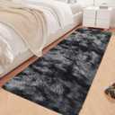 Tie-Dyed Runner Rug for Bedroom Black Grey 2x6ft Fluffy Area Rug Bedside Runner Rug for Kids Room Boys Teens Nursery Baby Living Room Dorm Home Decor Carpets