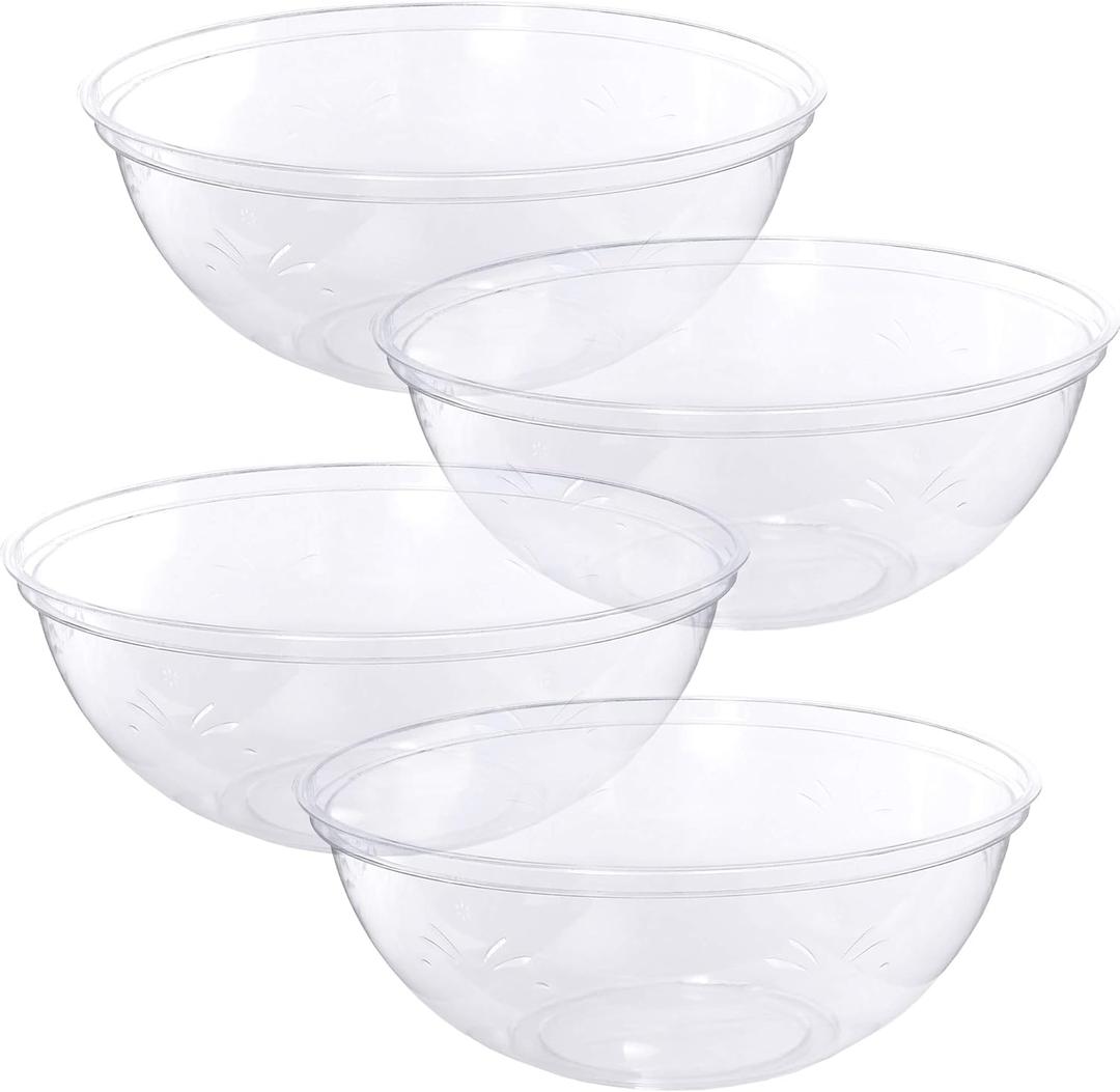 PLASTICPRO Disposable Round Serving Bowls, Party Snack or Salad Bowl, Plastic Crystal Clear Pack of 4 (X Large Bowls, 4) PLASTICPRO Disposable Round Serving Bowls, Party Snack or Salad Bowl, Plastic Crystal Clear Pack of 4 (X Large Bowls, 4)