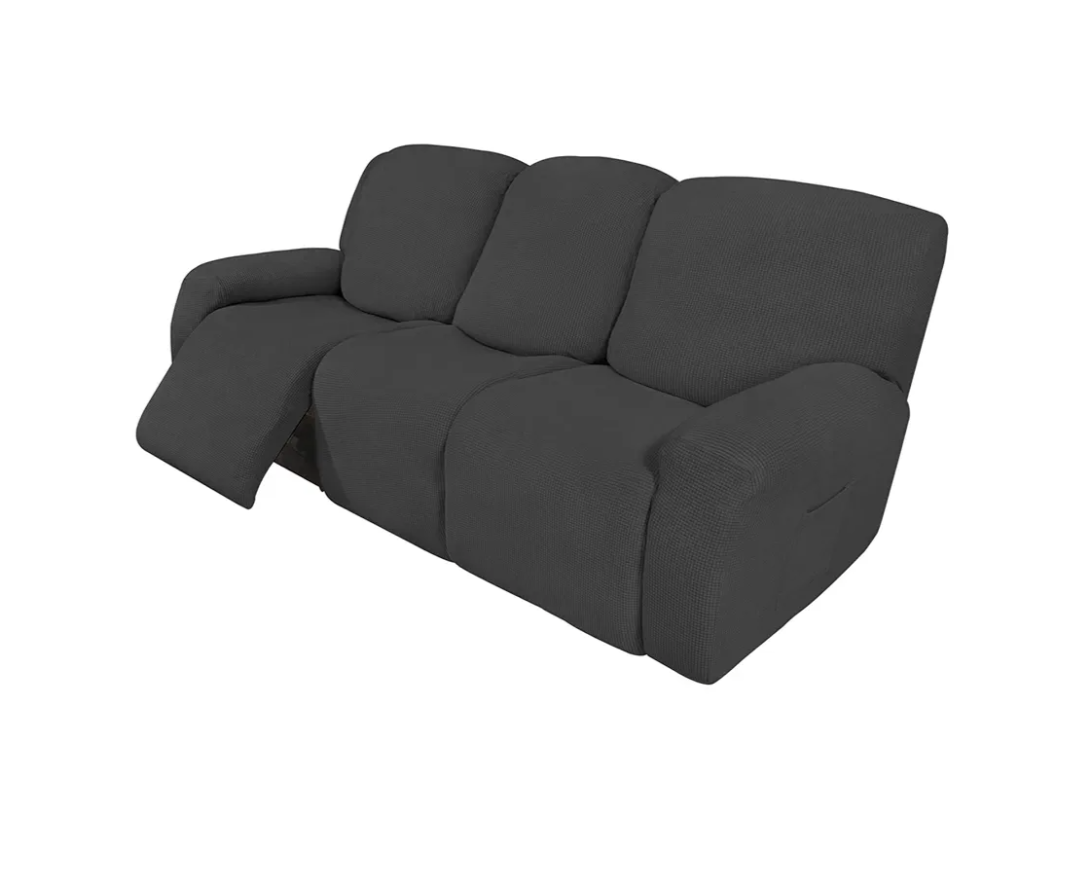 Easy-Going 8 Pieces Recliner Sofa Stretch Sofa Slipcover Sofa Cover Furniture Protector Couch Soft with Elastic Bottom Kids, Spandex Jacquard Fabric Small Checks Dark Gray