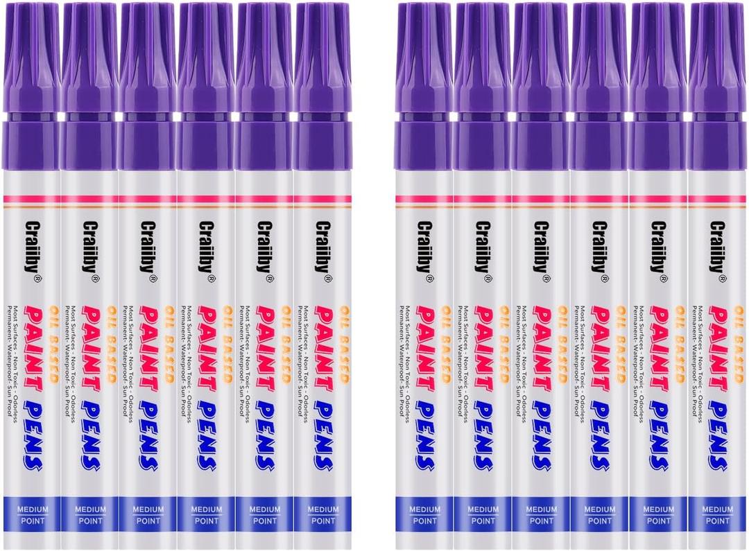 Purple Paint Markers, 12 Pack Oil-Based Waterproof Quick Dry Permanent Paint Pen Set for Rocks Painting, Wood, Fabric, Plastic, Canvas, Glass, Mugs, Metal, Tire, Stone, DIY Craft