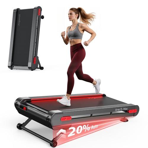Jogwell Walking Pad Treadmill with 12%/20% Auto Incline, 3.5HP Brushless Ultra-Quiet, Under Desk Treadmill for Home Office, 400 LBS Capacity, 30% Wider Deck, Vertical Storage, Ares 11 Max Black