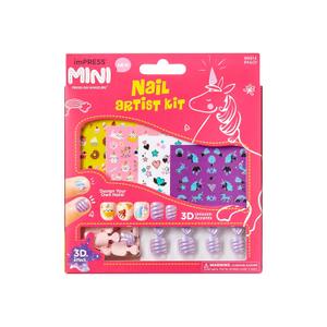 KISS imPRESS No Glue Mani Press On Nails, , 'Nail Artist Kit', Pink, Kids Size, Squoval Shape, Includes 26 Nails, 4 Sticker Sheets, 1 Mini File (Medium)