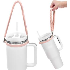 Dazhuocs Water Bottle Handle, Silicone Water Bottle Sling, Carrier, Holder with Strap, Fits Most 8-40oz Bottles Stanley Cup Accessories (Pink)