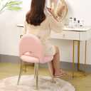 Vanity Chair with Adjustable Backrest, Boucle Upholstery Armless Makeup Stool, Pink Sherpa Vanity Stool with Gold Metal Legs for Bedroom Living Room Kitchen Dinning Room (Gold and Pink), Standard