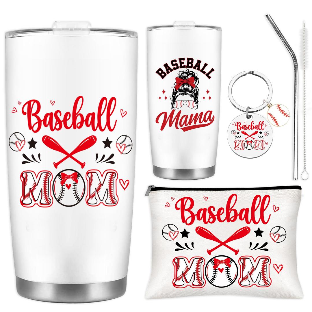 RUBOAOA Baseball Mom Gifts Set, Mothers Day Gift Box for Baseball Moms with 20 OZ Tumbler Cosmetic Bag Keychain Set, Sport Mom Essentials Accessories, Birthday Gifts for Mothers from Boys Girls