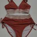 Blooming Jelly Women High Waisted Bikini Sets Tummy Control Swimsuits Color Block Two Piece Drawstring Bathing Suit L