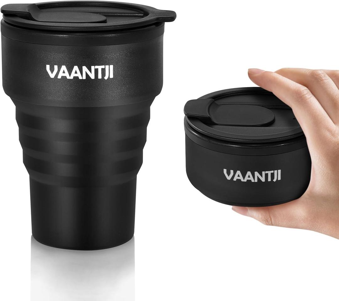 Travel Reusable Silicone Collapsible,13 oz/375 ml,Collapsible Travel Mug,Collapsible Cup for Hot and Cold Drinks (Black)