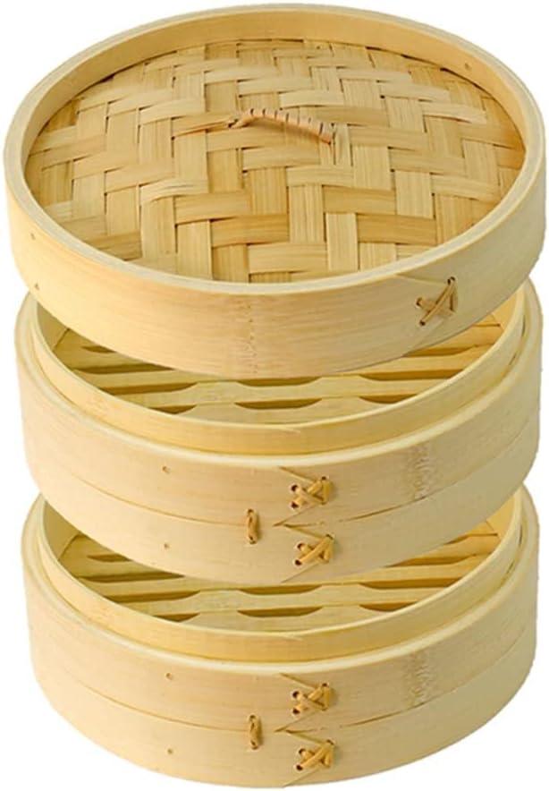 Bamboo Steamer Basket - Traditional Dumpling Steamer with Lid for Cooking Vegetables, Bao Buns, Fish & Meat (4" Two Tier)