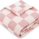 HOMRITAR Baby Blanket for Girls 3D Checkered Fleece Fluffy Fuzzy Checkerboard Grid Warmer Shaggy Soft Cozy Fuzzy Bed Blanket for Toddler, Newborn or Infant Pink 30 x 40 Inch