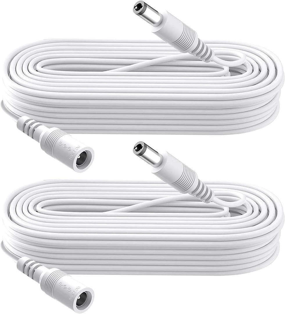 DC Power Extension Cable 5.5mm x 2.1mm 10FT 2Pack, Female to Male Power Cord for 12V/24V CCTV Security Cameras, DVR, IP/WiFi Cameras, LED Strip Lights, Routers, DC Power Supply Adapter - White