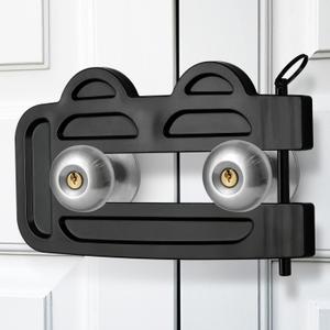 Double Door Locks for French Doors Adjustable Childproof French Door Security, Prevent Kick Ins, 3-Position Pin Slot Safety Unibody Design Reinforcement Lock Prevent Home Unauthorized Entry(Black)