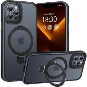 Magnetic Case for iPhone 13 Pro, with Invisible Ring Stand, Military Drop Protection, Shockproof Anti-Fingerprint Matte Protective Cover for iPhone 13 Pro, Black