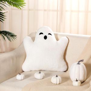 Ghost Halloween Pillows Cute Happy Halloween Ghost Shaped Throw Pillow Decorative Spooky Pillow 19.7 x 16.5 Inch Ghost Decor Stuffed Halloween Pillow for Couch Home Sofa Cushion (White)