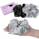 OLESILK Silk Scrunchies Oversized 100% Mulberry: Large for Long Thick Hair, Soft and Smooth for No Damage Hair Care Sleeping, Vintage Fashion (1 Count (Pack of 2), Silver)