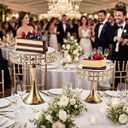 Vidisan 2 Pcs Gold 8/10 Inch Crystal Cake Stand Set Round Cake Stand with Crystal Bling Pendants Dessert Table Display Set for Wedding Event Birthday Party Dessert Table