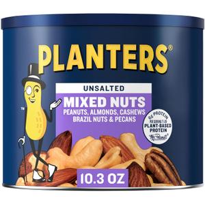 2 x PLANTERS Mixed Nuts Unsalted, Party Snacks, Plant-Based Protein, 10.3 oz Canister (EXP 11/22/26)