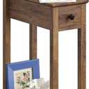 CHOEZON Farmhouse End Table, 2-Tier Narrow Side Table with Drawer, Wooden Nightstand, for Small Space, Living Room, Bedroom, 18.8"L x 8.6"W x 23.7"H