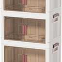 45GAL/180QT 3 tier large stackable storage bins with lid and wheels, collapsible storage bins plastic with doorssuit for clothes, closet, home and office