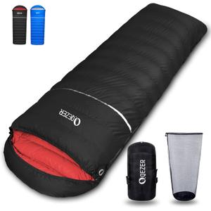 Down Sleeping Bag for Adults, 600 Fill Power, Ultralight & Compact with Compression Sack for Backpacking, Camping, Hiking (1500g Down Filling-Black-Right Zip)