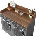 2-Tier Washer and Dryer Countertop with 2.75" H Guard,54" W x 27.5" D Laundry Countertop Cover with Non-Slip Pad,Large Space Laundry Topper for Folding Clothes Over Washer and Dryer-Dark Walnut