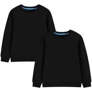 2-Pack Unisex Kids and Toddlers' Crewneck Sweatshirts Solid Long Sleeve Pullover Tops for Boys and Girls, S, Black