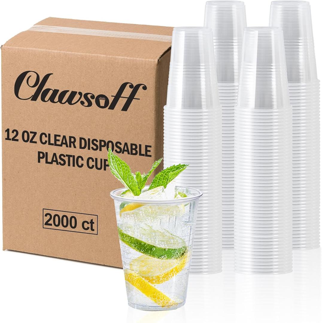 Clawsoff 2000 Pack 9 oz Clear Plastic Cups, 9 Ounce Disposable Drinking Cups for Party, Event, Picnic, Cold, Hot