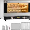 VEVOR Commercial Convection Oven, 47L/43Qt, Half-Size Conventional Oven Countertop, 1600W 4-Tier Toaster w/Front Glass Door, Electric Baking Oven w/Trays Wire Racks Clip Gloves, 120V