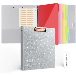 2Pack 3 Ring Binder 1 Inch for Letter-Size(11" x 8.5") Paper with 5-Tab Dividers, Binders 1 Inch with Custom Labels, Pockets, Clipboard Organizer, for Women School Office - Silver EYROZILL