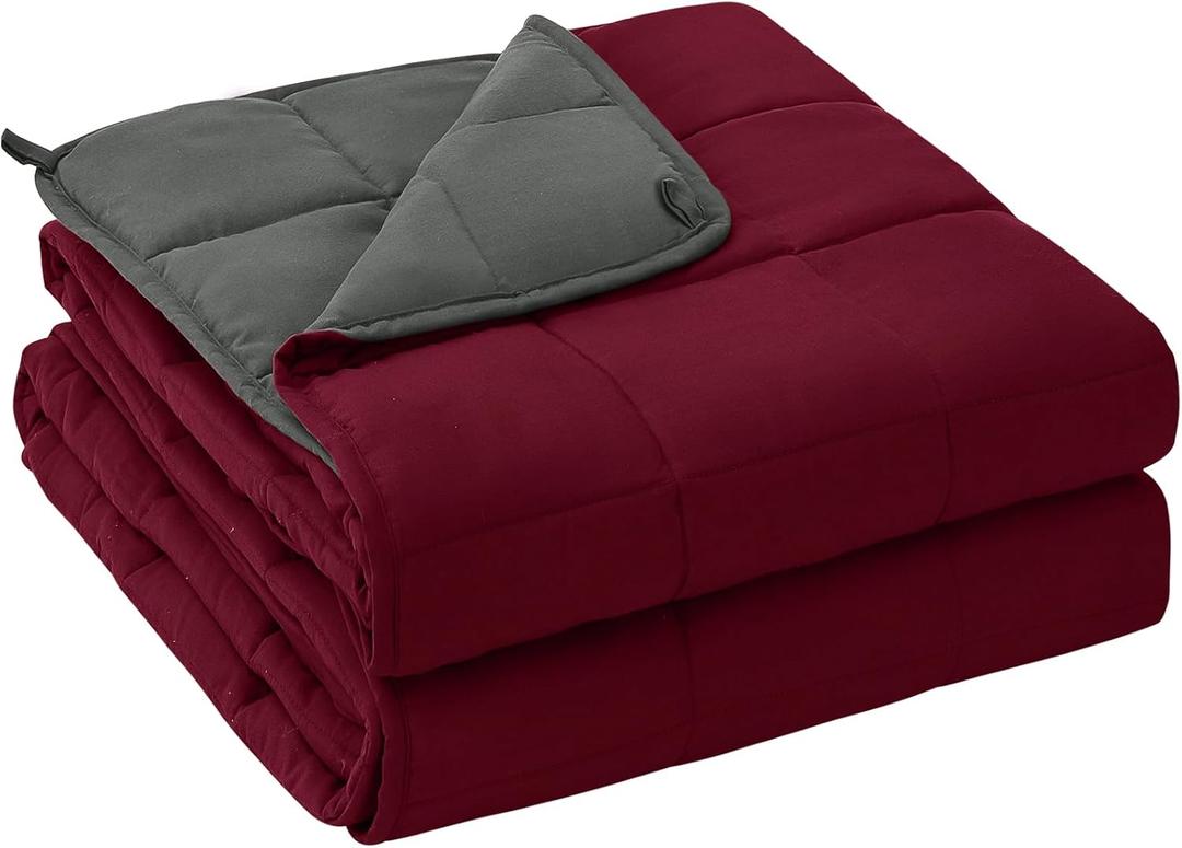 Yescool Weighted Blanket for Adults (17 lbs, 60" x 80", Red Grey) Cooling Heavy Blanket for Sleeping Perfect for 110-130 lbs, Queen Size Breathable Blanket with Premium Glass Bead, Machine Washable (Rose)